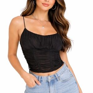 Black Ruched Spaghetti Strap Cami Top